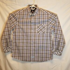 Mens English Laundry Size Large Plaid White Black Purple Long Sleeve Shirt
